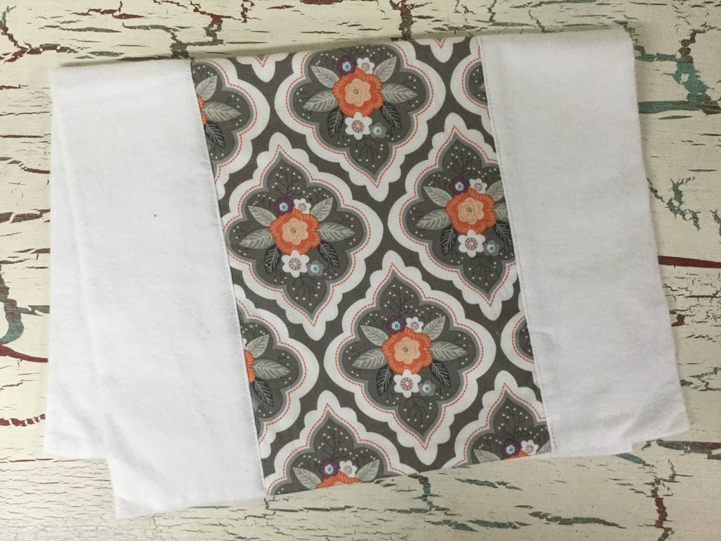 Gray, Orange, and Purple Floral Lattice Burp Cloth