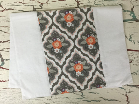 Gray, Orange, and Purple Floral Lattice Burp Cloth