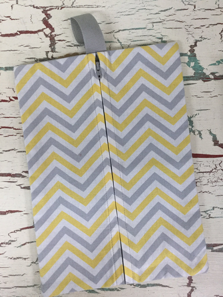 Light Gray and Yellow Chevron Diaper/Wipee Case