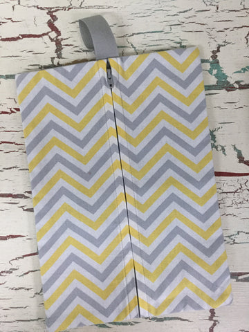 Light Gray and Yellow Chevron Diaper/Wipee Case