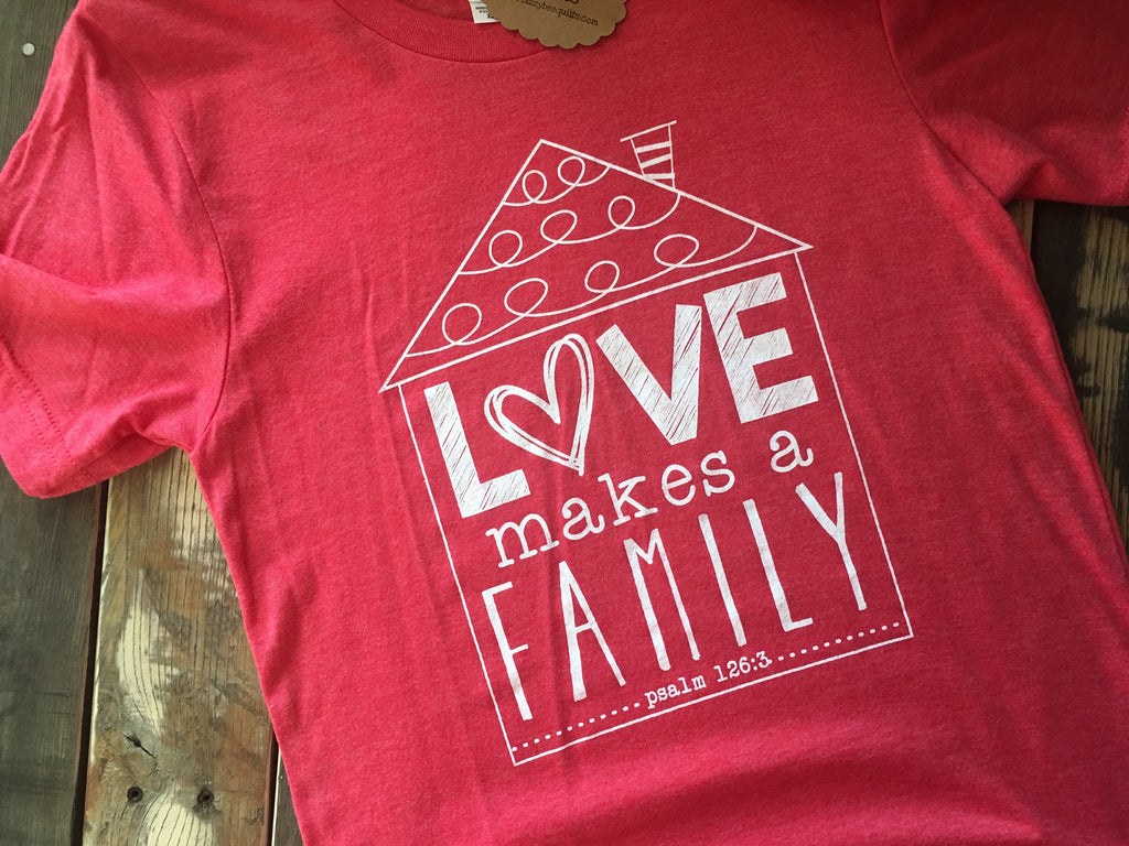Love Makes a Family Heather Red Crew Neck T-Shirt