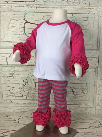 Pink/Gray Ruffled Striped Raglan Set