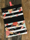 Black, White, Mint and Blush Piper Floral Diaper/Wipee Case