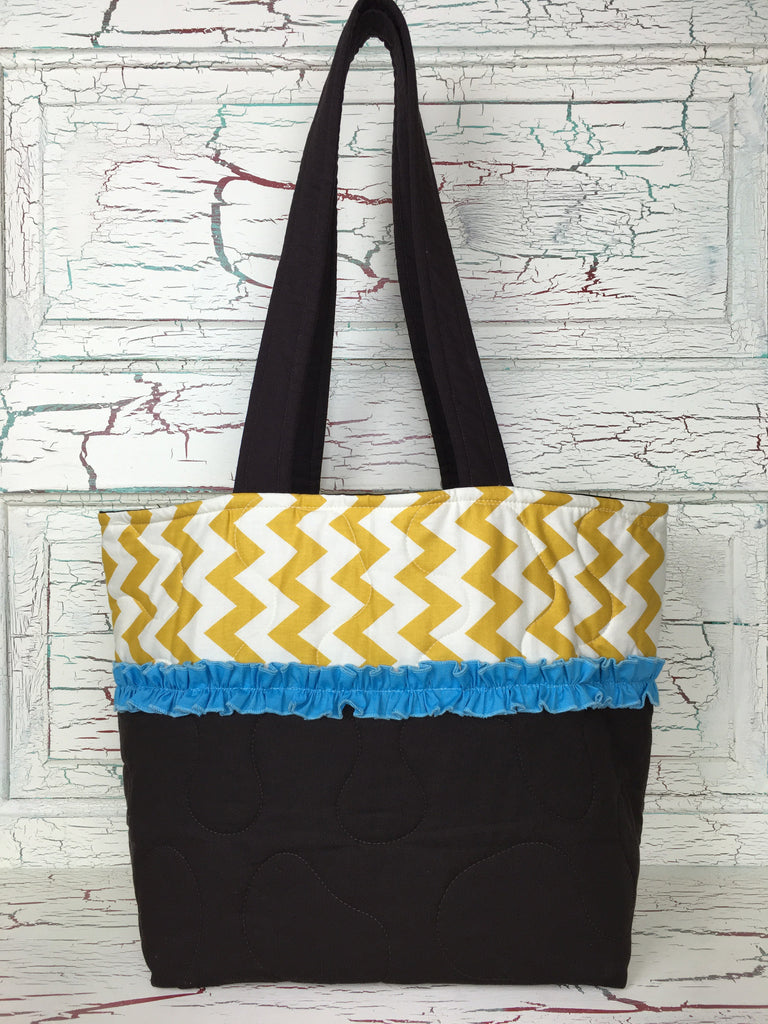 Ivory and Mustard Chevron XL Bag