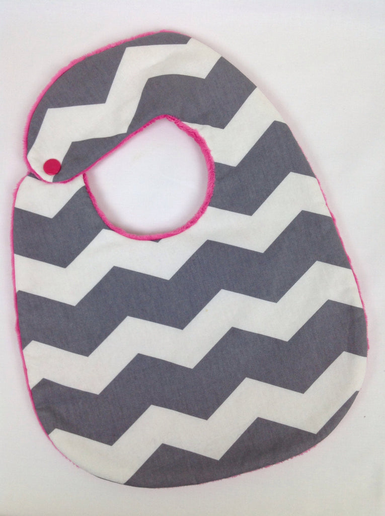 Gray and White Chevron Shocking Pink Bib