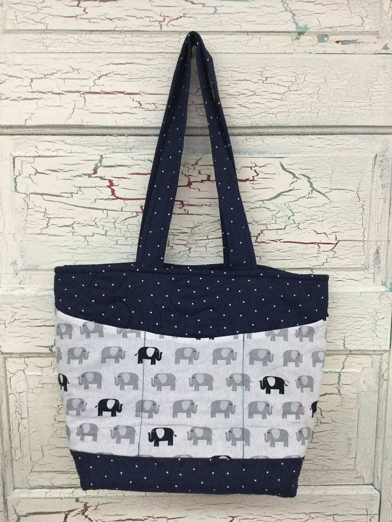Gray and Navy Elephants XL Bag