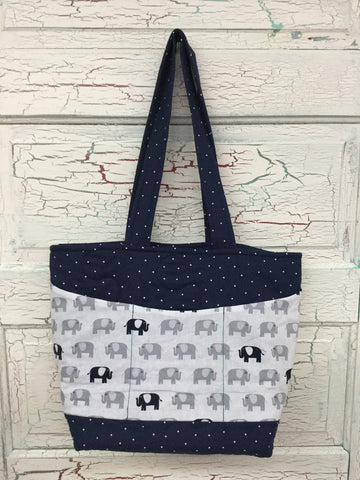 Gray and Navy Elephants XL Bag