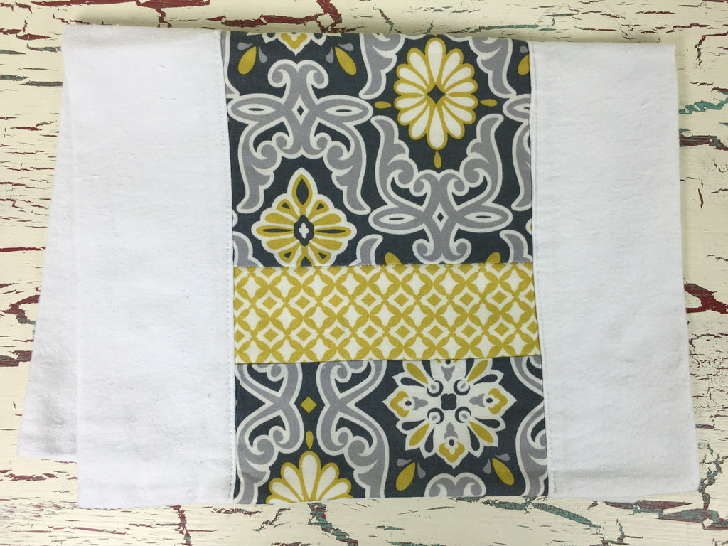 Mustard and Gray Scroll Burp Cloth