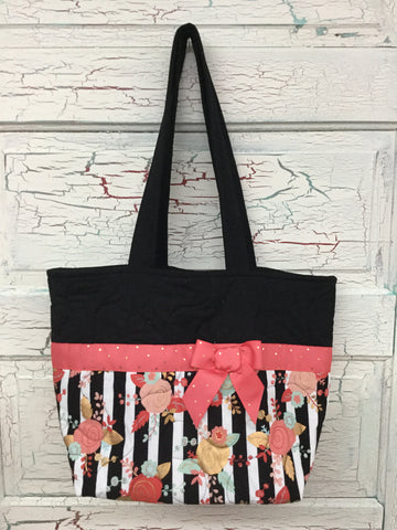 Black, White, Mint and Blush Piper Floral XL Bag