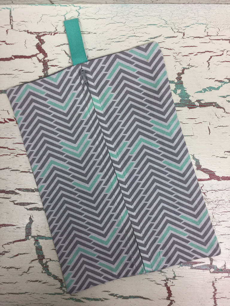 Ivory, Mint, and Gray Herringbone Diaper/Wipee Case