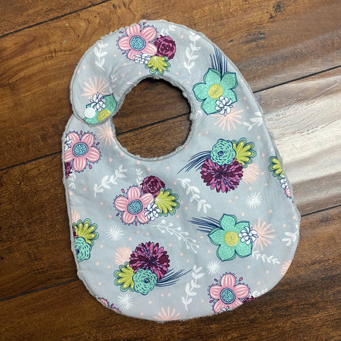 Gray, Teal and Burgandy Floral Bib