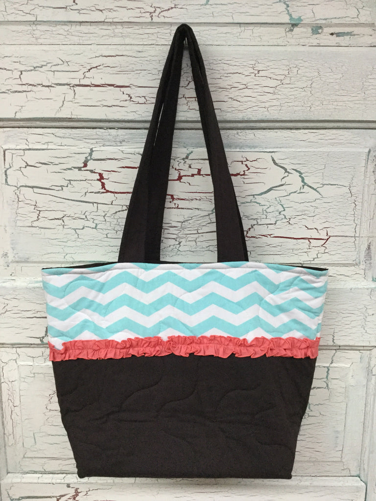 Aqua and White Chevron XL Bag