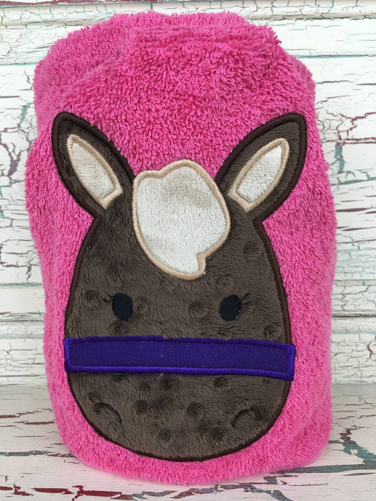 Hooded Bath Towel Horse Pink