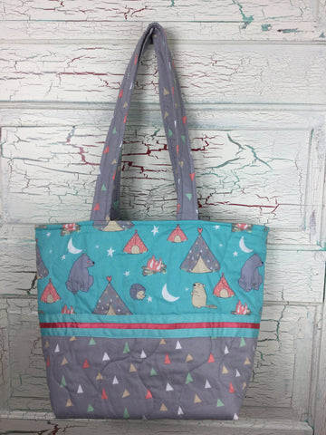 Camping Bear and Hedgehog XL Bag