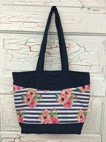 Floral Polka Navy Stripes XL Bag