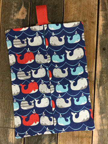 Red, Blue, and Gray Whales Diaper/Wipee Case