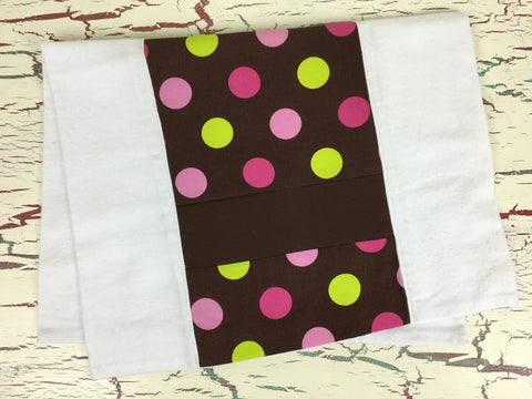Pink and Lime Dots on Brown Burp Cloth